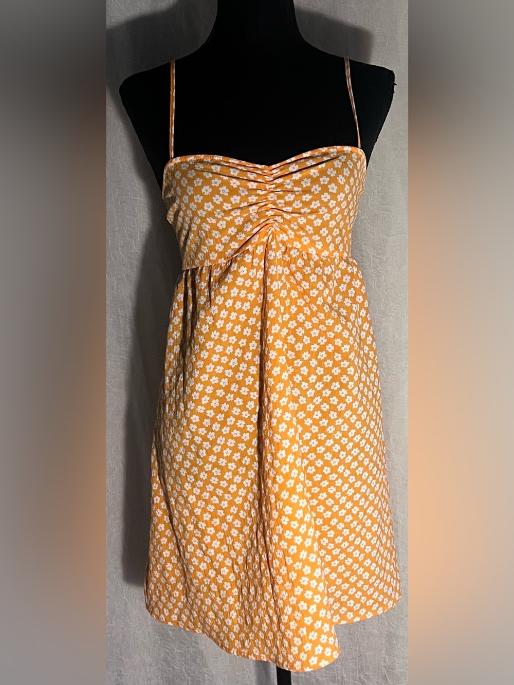 Divided orange & white Floral Spaghetti Strap Mini Dress
